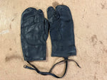 Vintage 1970s Heavy Duty Black Leather Three Fingered Mittens Gloves Sz L