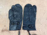 Vintage 1970s Heavy Duty Black Leather Three Fingered Mittens Gloves Sz L