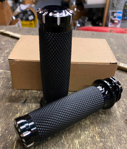 Custom black contrast Handlebar Grips Harley Softail Dyna Sportster FLH Cable