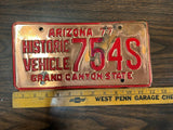 Vintage Arizona 1977 Historic Vehicle License Plate Copper Grand Canyon State