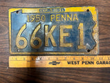 Vintage Original 1950 Pennsylvania License Plate 66KE1 Man Cave