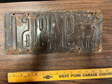 Vtg Antique Original 1917 Pennsylvania License Plate 94961 Man Cave