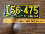 Vintage Original 1954 West Virginia License Plate 156-475 Man Cave