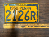 Vintage Original 1955 Pennsylvania License Plate 2126R Man Cave