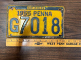 Vintage Original 1955 Pennsylvania License Plate G7018 Man Cave