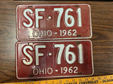 Vintage Original 1962 Ohio License Plate SF-761 Pair Of 2 Man Cave