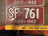 Vintage Original 1962 Ohio License Plate SF-761 Pair Of 2 Man Cave