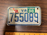 Vintage Original 1988 Virginia Motorcycle License Plate 755089 Man Cave