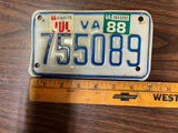 Vintage Original 1988 Virginia Motorcycle License Plate 755089 Man Cave