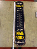 Original 1941 Porcelain Chew Mail Pouch Tobacco Advertising Thermometer Sign