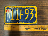 Vintage Original 1973 Pennsylvania Motorcycle License Plate 11F93 Man Cave