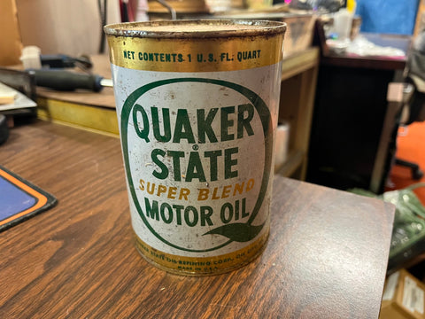 VTG 70s QUAKER STATE SUPER BLEND Motor Oil 1 Qt Full Q Logo Sealed Full can