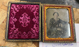 Antique 1860s ambrotype picture Tin Type thermoplastic case velvet Civil War Era