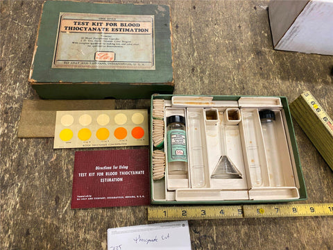 Antique Doctors Blood Sugar thiocyanate Test Kit Vtg Medical Glass Vials Box ins