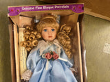 Vintage Collectors Choice Genuine Fine Bisque Porcelain Doll Blue Dress