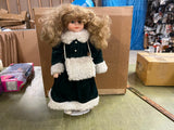 VTG 16" Heritage Mint Porcelain Doll Wearing Green Coat White Fur