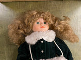 VTG 16" Heritage Mint Porcelain Doll Wearing Green Coat White Fur