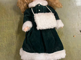 VTG 16" Heritage Mint Porcelain Doll Wearing Green Coat White Fur