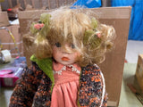 VTG 16" Heritage Mint Porcelain Doll Wearing Pink Dress Curly Hair