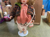 VTG 16" Heritage Mint Porcelain Doll Wearing Pink Dress Curly Hair