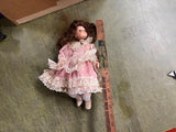 VTG 12" Collectable Memories Porcelain Doll Pink Dress Brooch