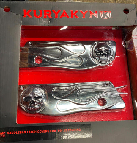 Kuryakyn Flamed Saddlebag Latches Harley Touring FLH Glide 1993-2013 Skull Flame
