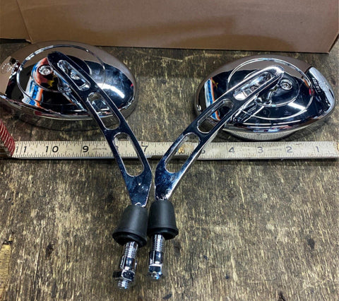 Chrome Oval Custom Mirrors Pair Harley Sportster Dyna Softail Touring chopper!