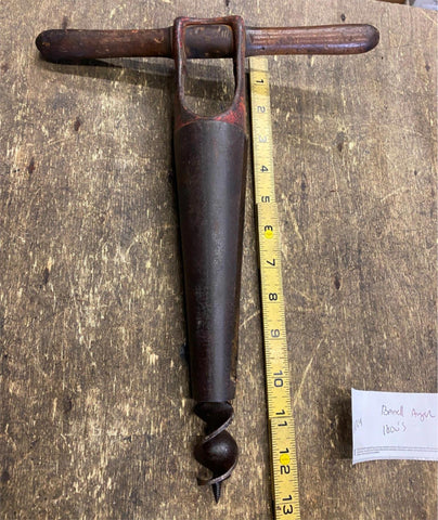 1900's T-Handle Tapered Auger Barrel Keg Bung Hole Wagon Wheel Hand Vtg Tools!
