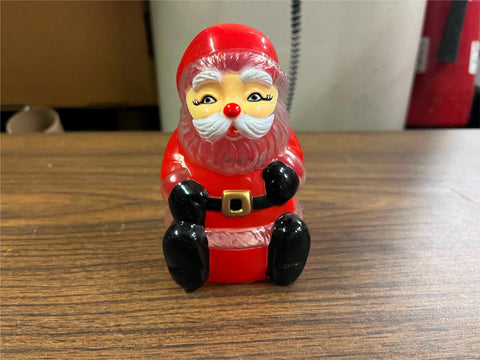VTG Coin Bank Santa Clause Blow Mold Hard Plastic Rubber Money Stopper 5" Clear