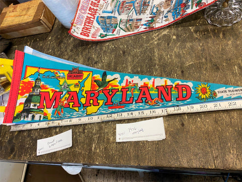 Vtg 70's Maryland State Flower Fort Mchenry Souvenir Pennant Flag Banner Capital