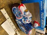 NOS Japan Police Bike Tin Toy Motorcycle Friction Powered Litho Orig Box Minty!