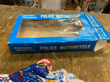NOS Japan Police Bike Tin Toy Motorcycle Friction Powered Litho Orig Box Minty!