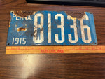 Vtg Antique Original 1915 Pennsylvania License Plate 81336 Blue Enamel
