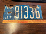 Vtg Antique Original 1915 Pennsylvania License Plate 81336 Blue Enamel