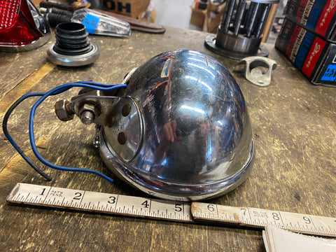 Vtg Bates KD Headlight 5 3/4 Chopper Old Skool Bottom mount Nice Wide Glide 70's