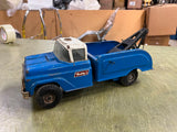 Vintage 1960s Made In USA Buddy L Tow Truck Wrecker Flat Bed Blue Pressed Steel
