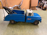 Vintage 1960s Made In USA Buddy L Tow Truck Wrecker Flat Bed Blue Pressed Steel