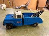Vintage 1960s Made In USA Buddy L Tow Truck Wrecker Flat Bed Blue Pressed Steel