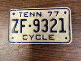 VTG Original 1977 Tennessee Motorcycle License Plate ZF-9321 Harley Indian