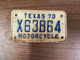 VTG Original 1970 Texas Motorcycle License Plate X63864 Harley Indian
