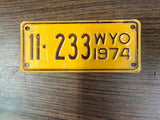 VTG Original 1974 Wyoming Motorcycle License Plate 11-233 Harley Indian