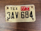 VTG Original 1977 Texas Motorcycle License Plate 3AV 684 Harley Indian