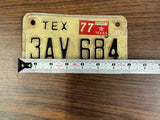 VTG Original 1977 Texas Motorcycle License Plate 3AV 684 Harley Indian