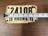VTG Original 1971 Virginia Motorcycle License Plate 24108 Harley Indian