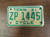 VTG Original 1981 Tennessee Motorcycle License Plate ZP 1445 Harley Indian NIB