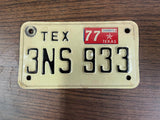 VTG Original 1977 Texas Motorcycle License Plate 3NS 933 Harley Indian