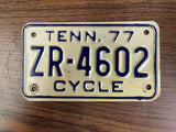 VTG Original 1977 Tennessee Motorcycle License Plate ZR-4602 Harley Indian