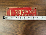 VTG Original 1967 Wyoming Motorcycle License Plate 1-392 Harley Indian