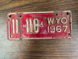 VTG Original 1967 Wyoming Motorcycle License Plate 11-118 Harley Indian