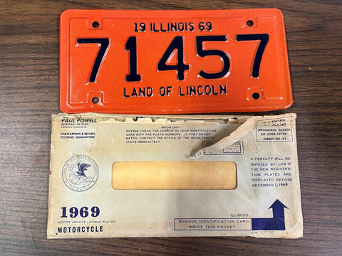 VTG NOS Original 1969 Illinois Motorcycle License Plate 71457 Harley Indian